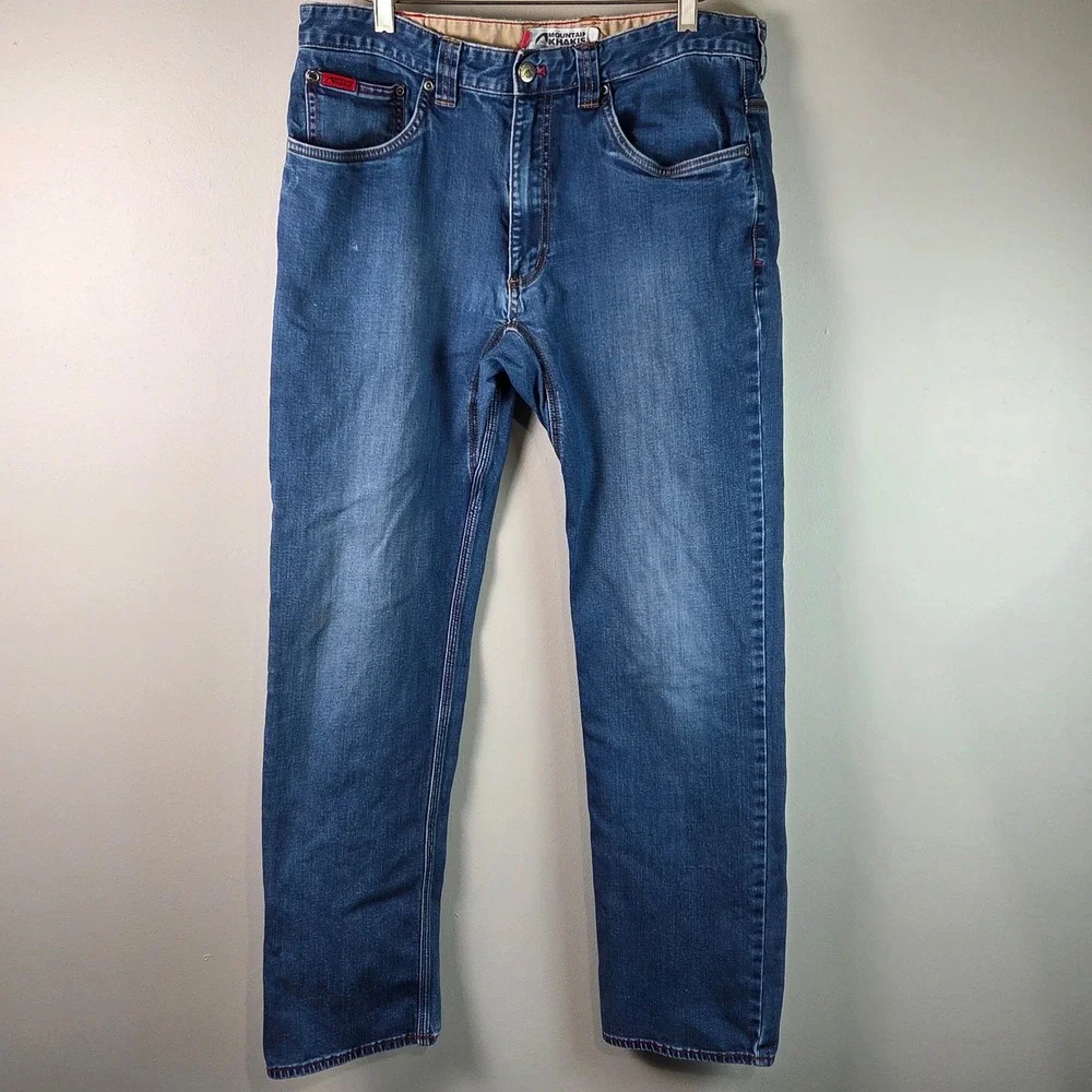 Mountain Khakis Jeans Mens 33x30 Blue Excellent Slim Fit Organic Cotton Rugged